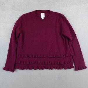 Cinq A Sept Sweater Red Cashmere Ruffle Trim Pullover Size XS 5 a 7